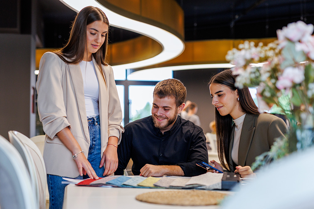 People picking colours for event with supplier.