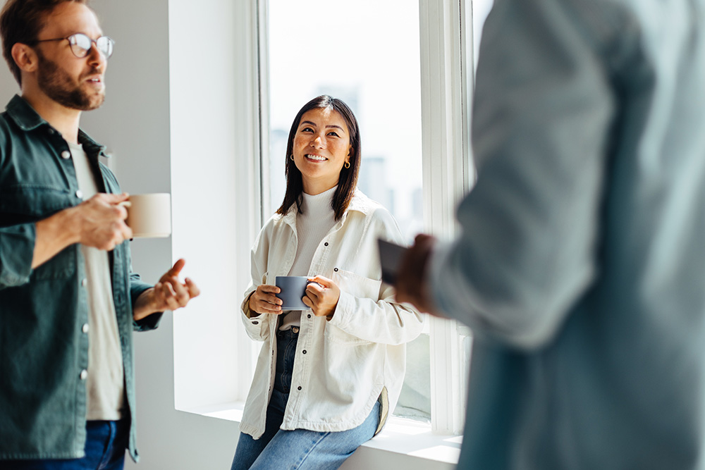People at event drinking coffee.