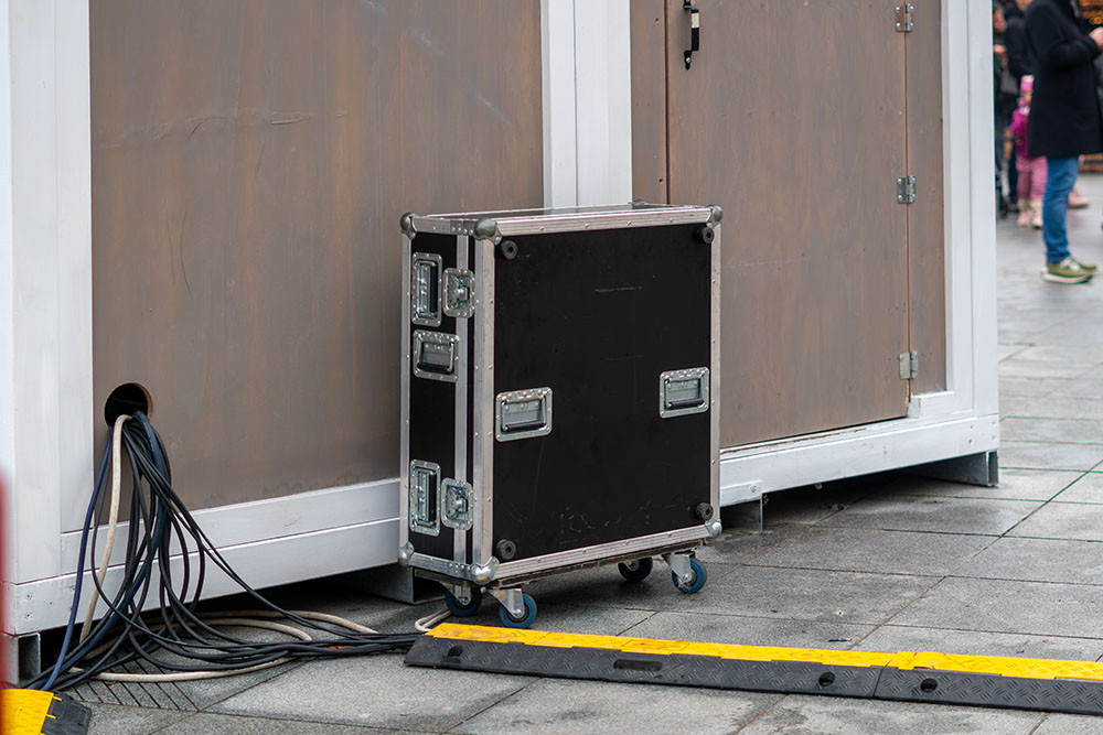 AV equipment on tarmac.